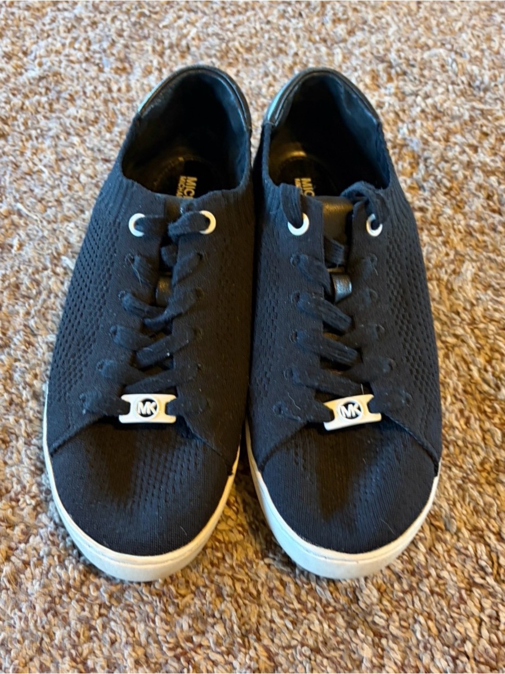 Michael Kors Black Knit Lace-Up Sneakers with Black leather trim size 8